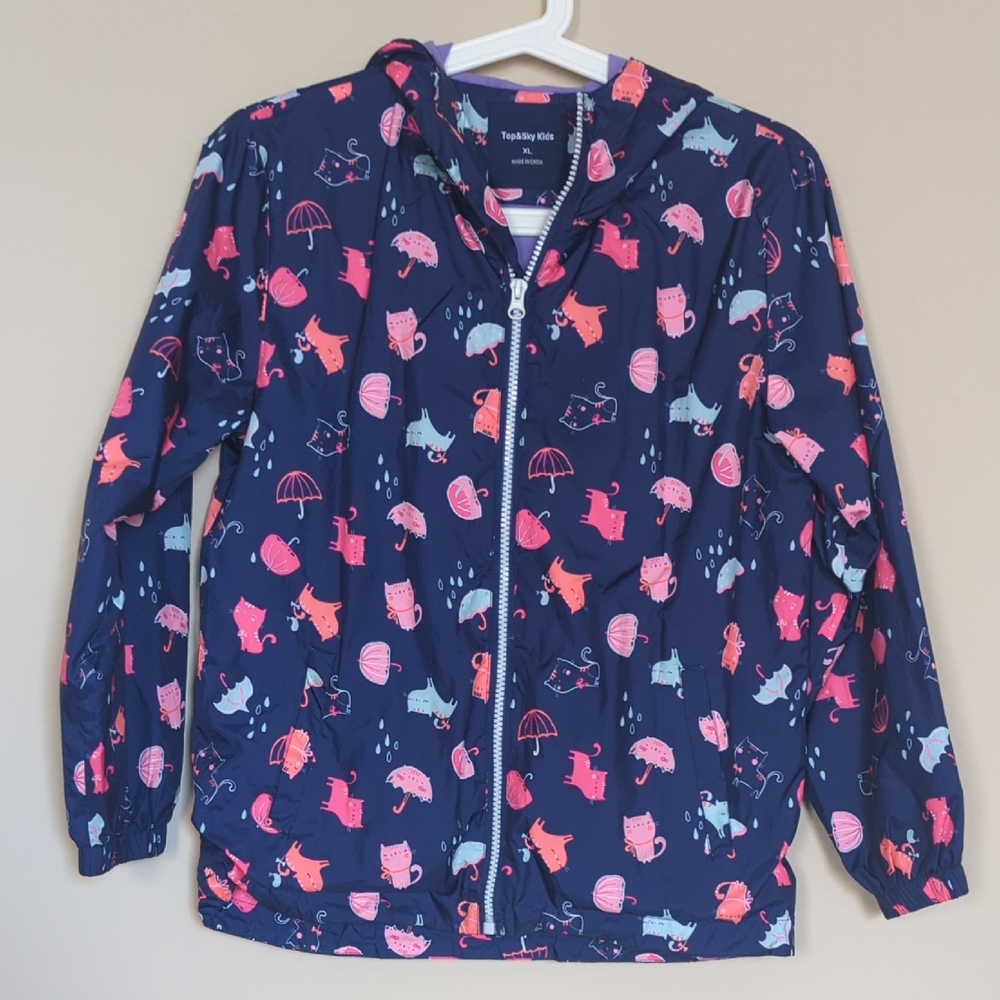 Girls' Rain Jacket With Cat Prints